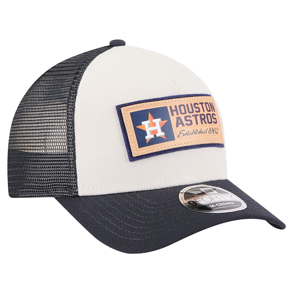 Houston Astros New Era Text A-Frame Trucker 9FORTY Hat - Stone/Navy
