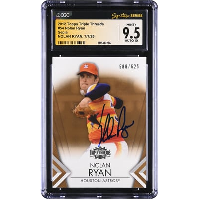 Nolan Ryan Houston Astros Autographed 2012 Topps Triple Threads Sepia #54 #/625 CGC Fanatics Witnessed Authenticated 9.5/10 Card