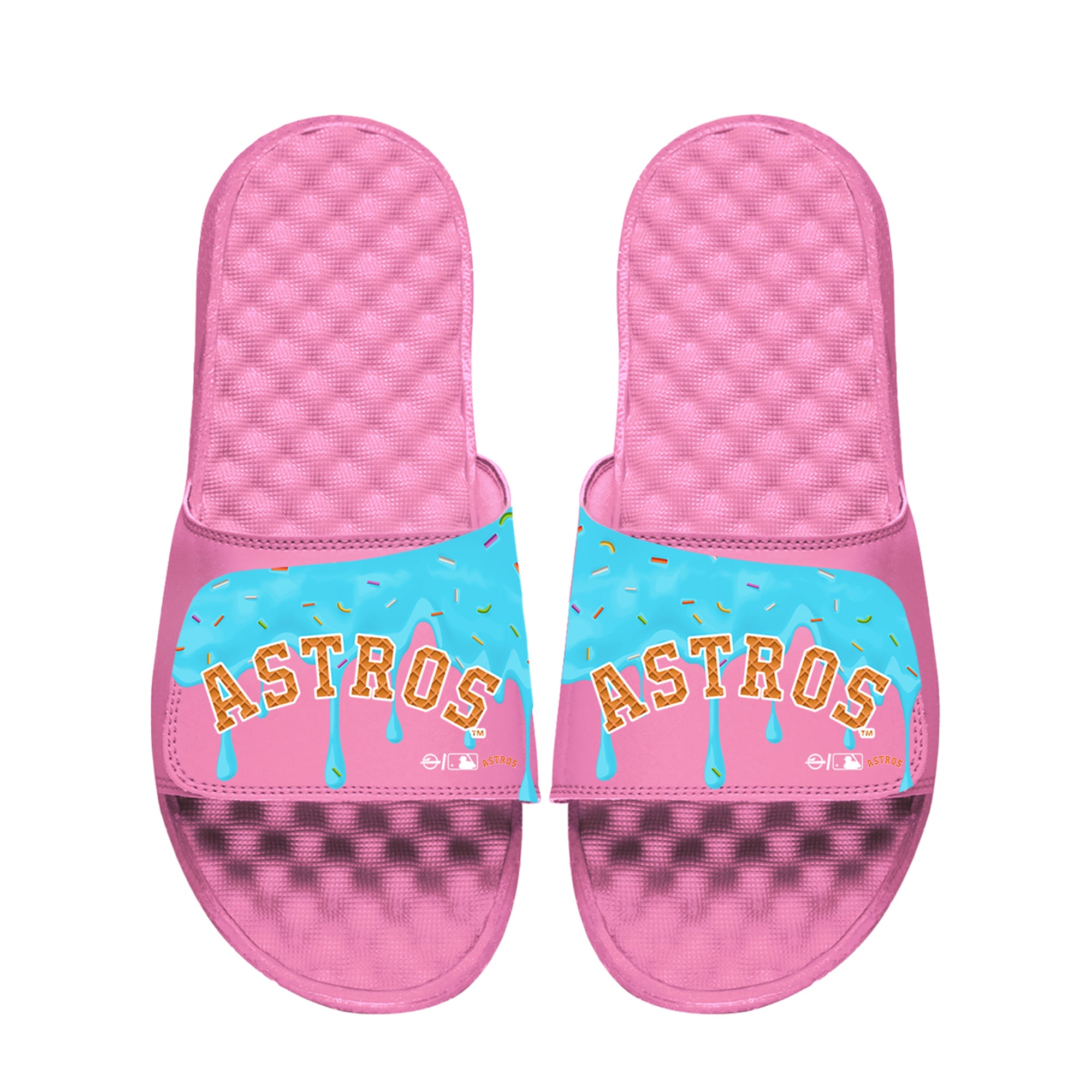 Unisex Houston Astros ISlide Pink Ice Cream Drip Slide Sandals