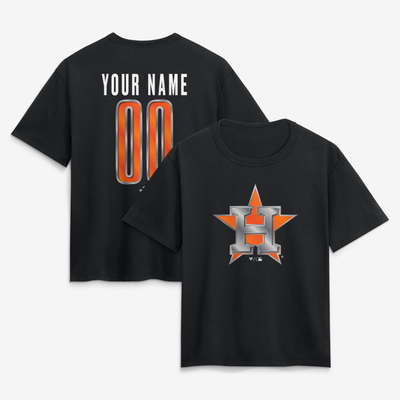 Houston Astros Women's Forged Mascot Personalized Name & Number T-Shirt - Black