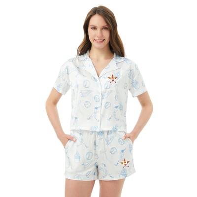  Houston Astros Concepts Sport Women's Hilton Satin Allover Print Button-Up Shirt & Shorts Set - White