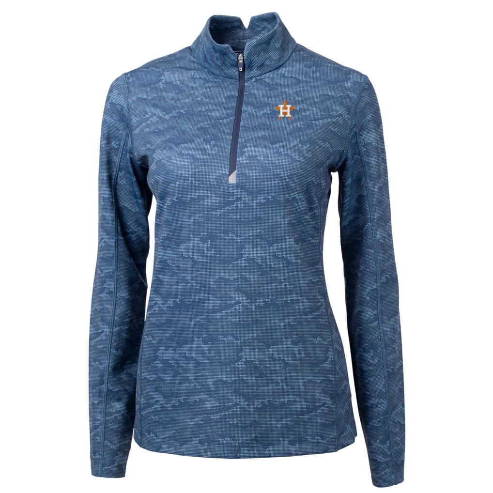 Houston Astros Cutter & Buck Women's Traverse Camo Print Stretch Quarter-Zip Pullover Top - Navy