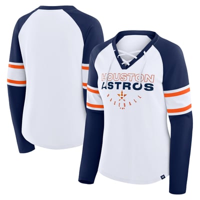 Houston Astros Fanatics Women's Blitz Package Raglan Lace-Up V-Neck Long Sleeve T-Shirt - White/Navy