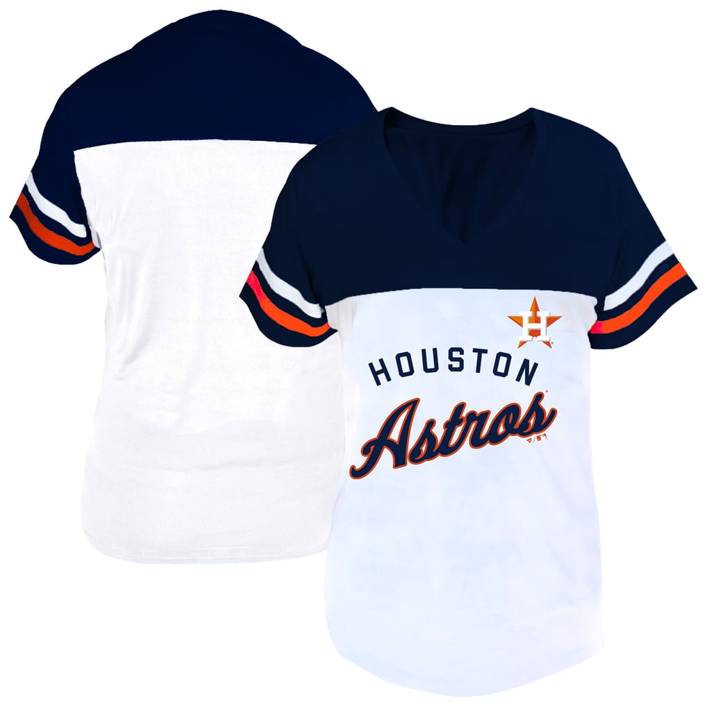 Houston Astros Profile Women's Plus Size Two-Stripe V-Neck T-Shirt - White/Navy