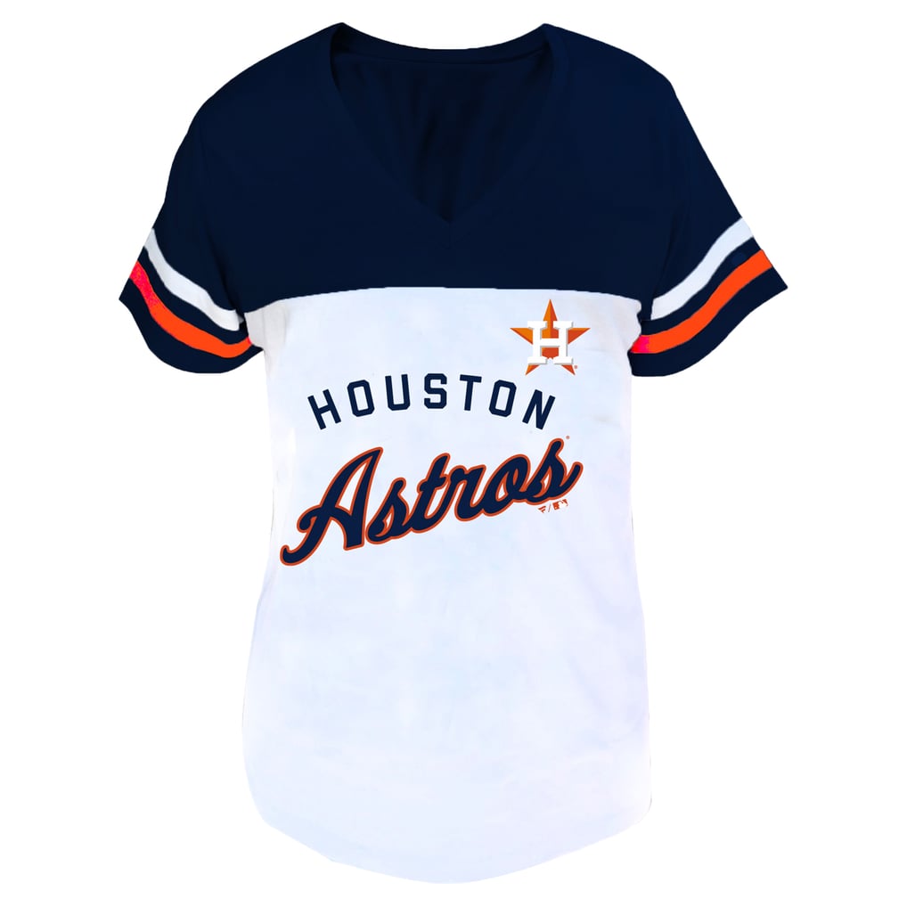 Houston Astros Profile Women's Plus Size Two-Stripe V-Neck T-Shirt - White/Navy