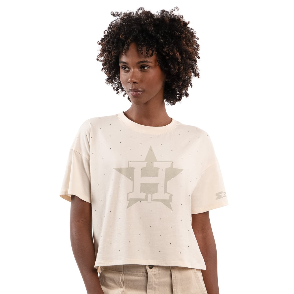 Women's Houston Astros Starter Cream Rhinestone Sprinkle Boxy Cropped T ...
