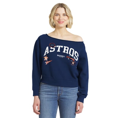  Houston Astros WEAR by Erin Andrews Women's Off The Shoulder Sweatshirt - Navy
