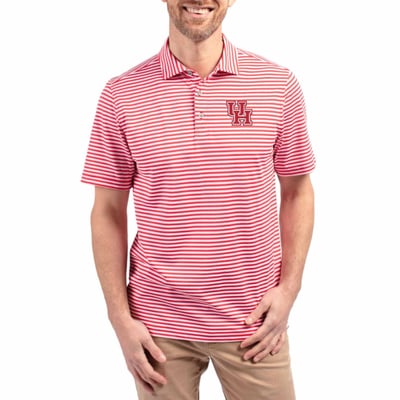  Houston Cougars Cutter & Buck Virtue Recycled Stripe Featherlight Pique Polo - Red