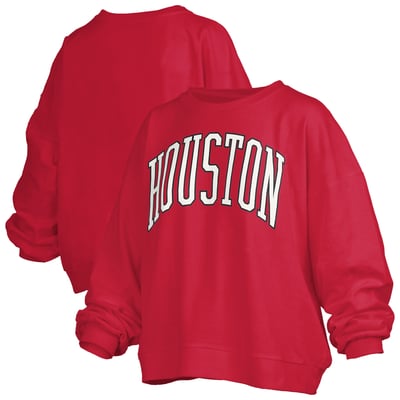 Houston Cougars Pressbox Women's Oversized Janise Arch Over Logo Fleece Sweatshirt - Red
