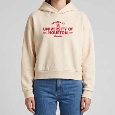 Houston Cougars Uscape Apparel Women's Banner Cropped Washed Hoodie - Cream