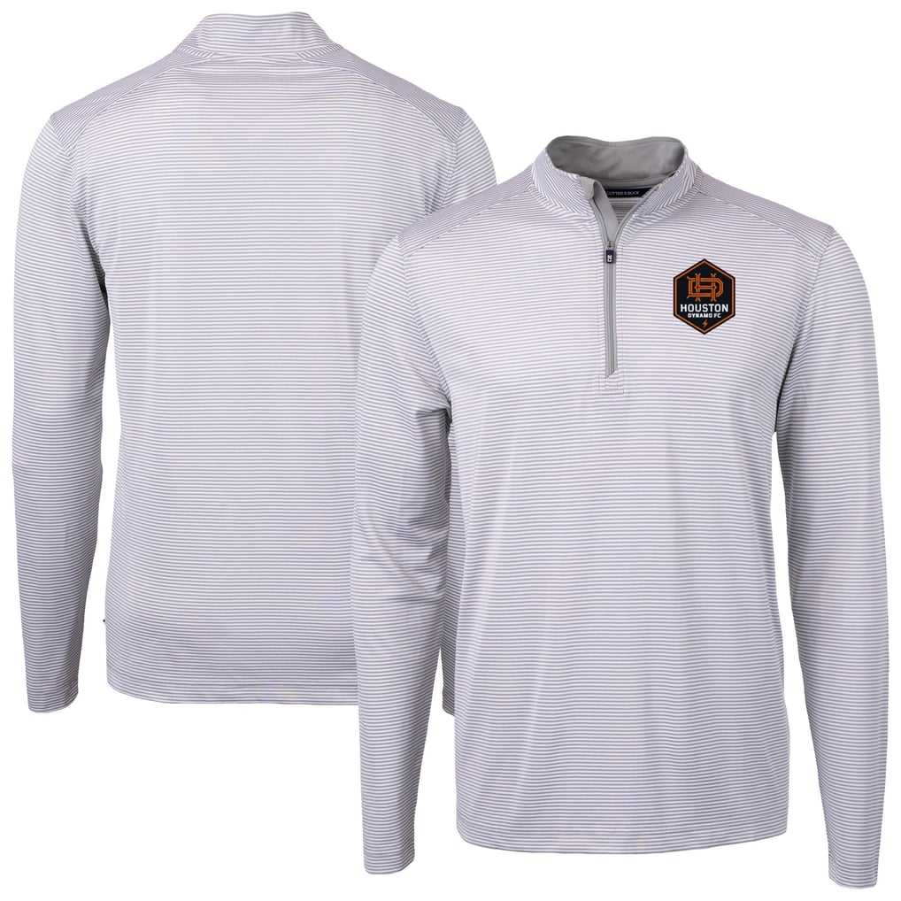 Houston Dynamo FC Cutter & Buck DryTec Virtue Eco Pique Micro Stripe Recycled Quarter-Zip Pullover Top - Gray