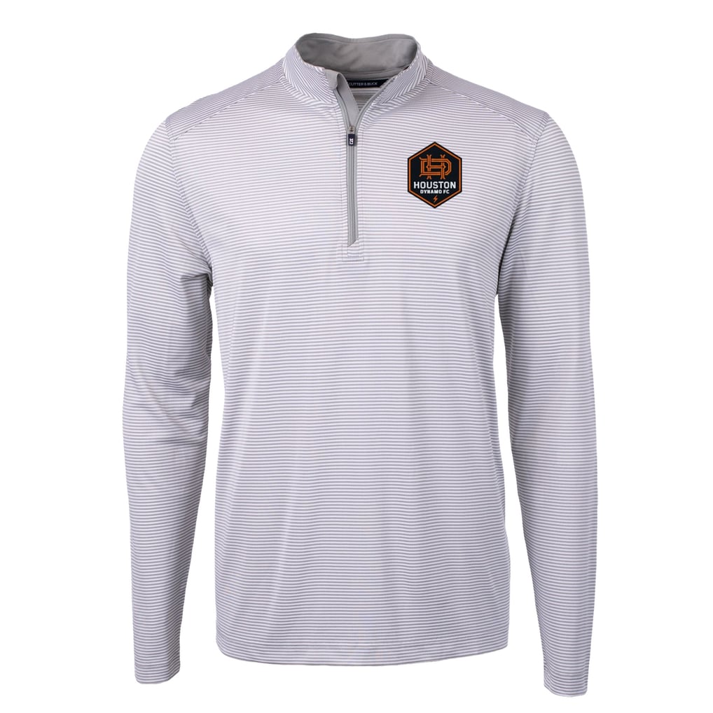 Houston Dynamo FC Cutter & Buck DryTec Virtue Eco Pique Micro Stripe Recycled Quarter-Zip Pullover Top - Gray