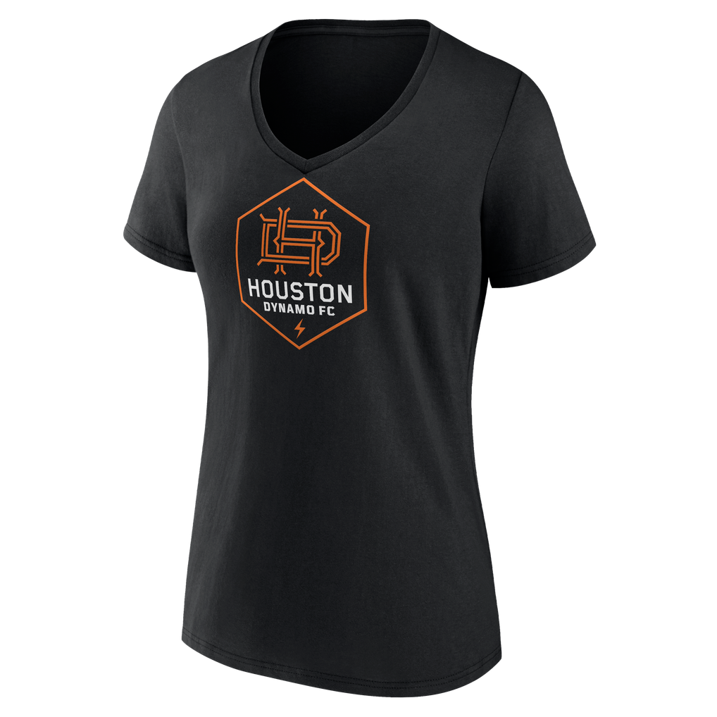 Houston Dynamo FC Women's Authentic Stack Personalized Any Name & Number V-Neck T-Shirt - Black