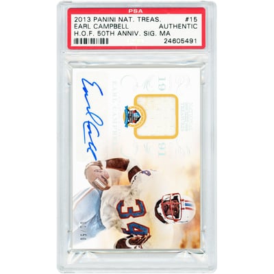 Earl Campbell Houston Oilers Autographed 2013 Panini National Treasures Hall Of Fame 50th Anniversary Signature Materials Jersey Relic #15 #1/50 PSA Authenticated Auth Card 