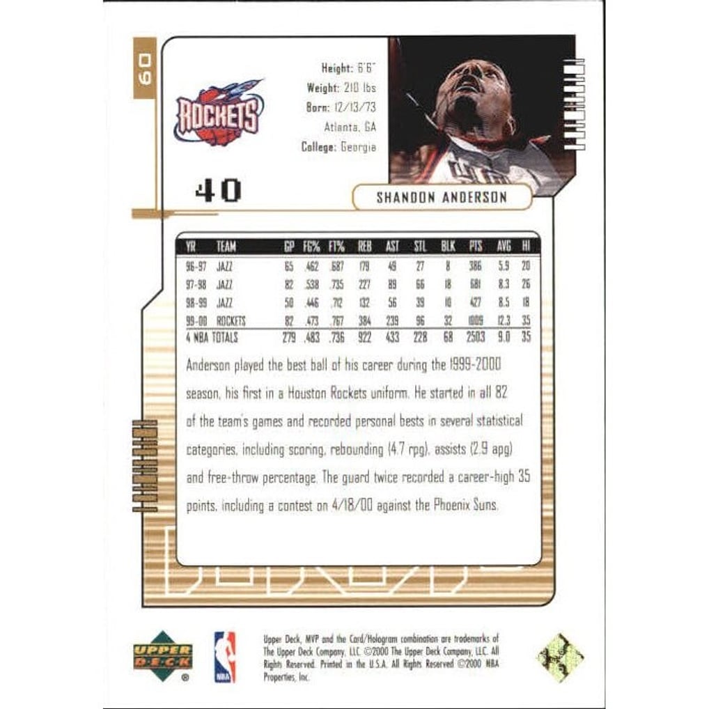 2000-01 Upper Deck MVP Gold Script #60 Shandon Anderson