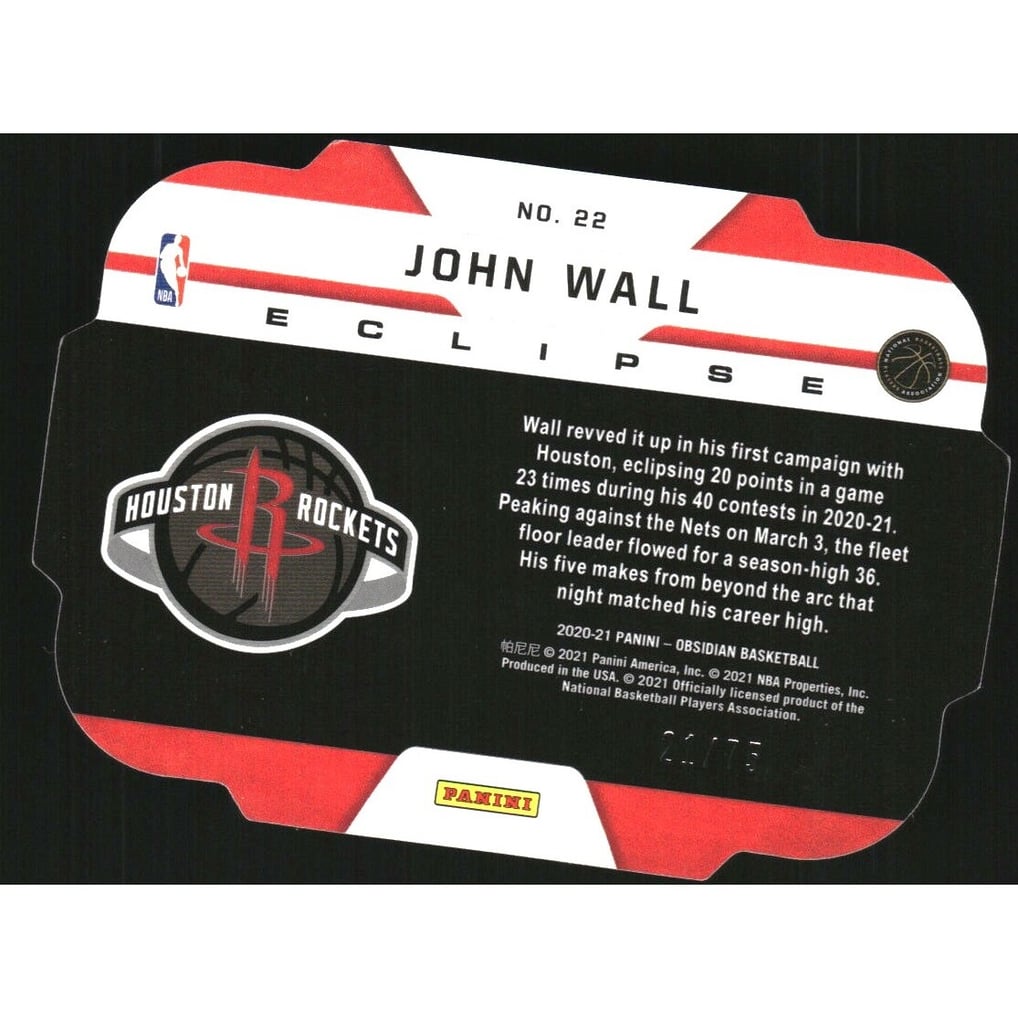 2020-21 Panini Obsidian Eclipse Electric Etch Purple #22 John Wall