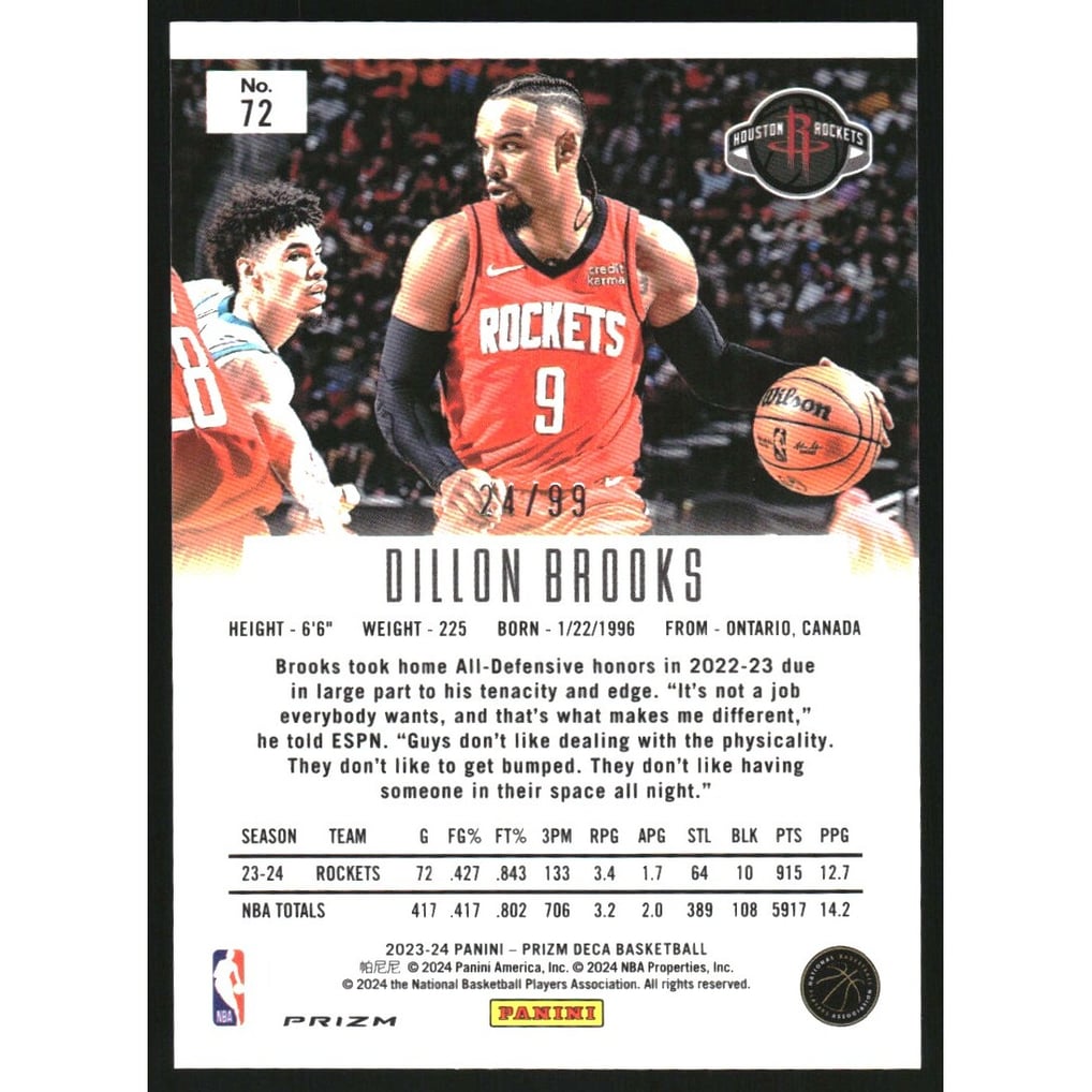 2023-24 Panini Prizm Deca Prizms Purple #72 Dillon Brooks