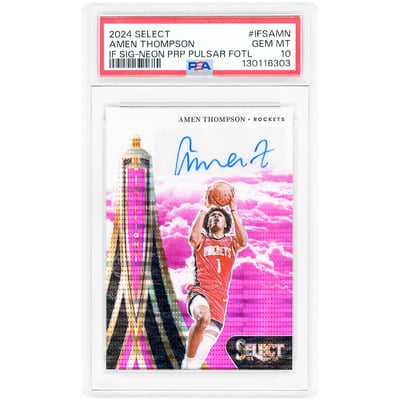 Amen Thompson Houston Rockets Autographed 2024-25 Panini Select In Flight Neon Purple Pulsar FOTL #IFS-AMN #8/15 PSA Authenticated 10 Card