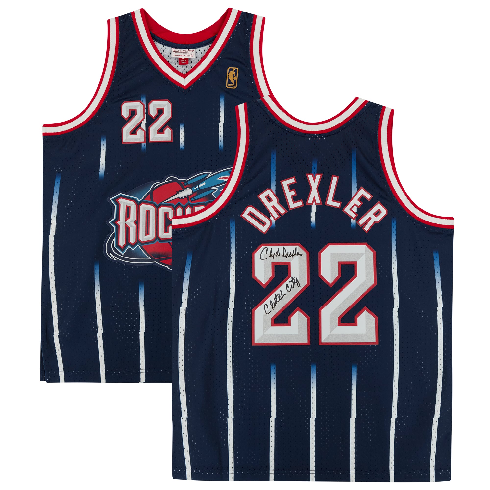 Autographed Houston Rockets Clyde Drexler Fanatics Authentic Navy