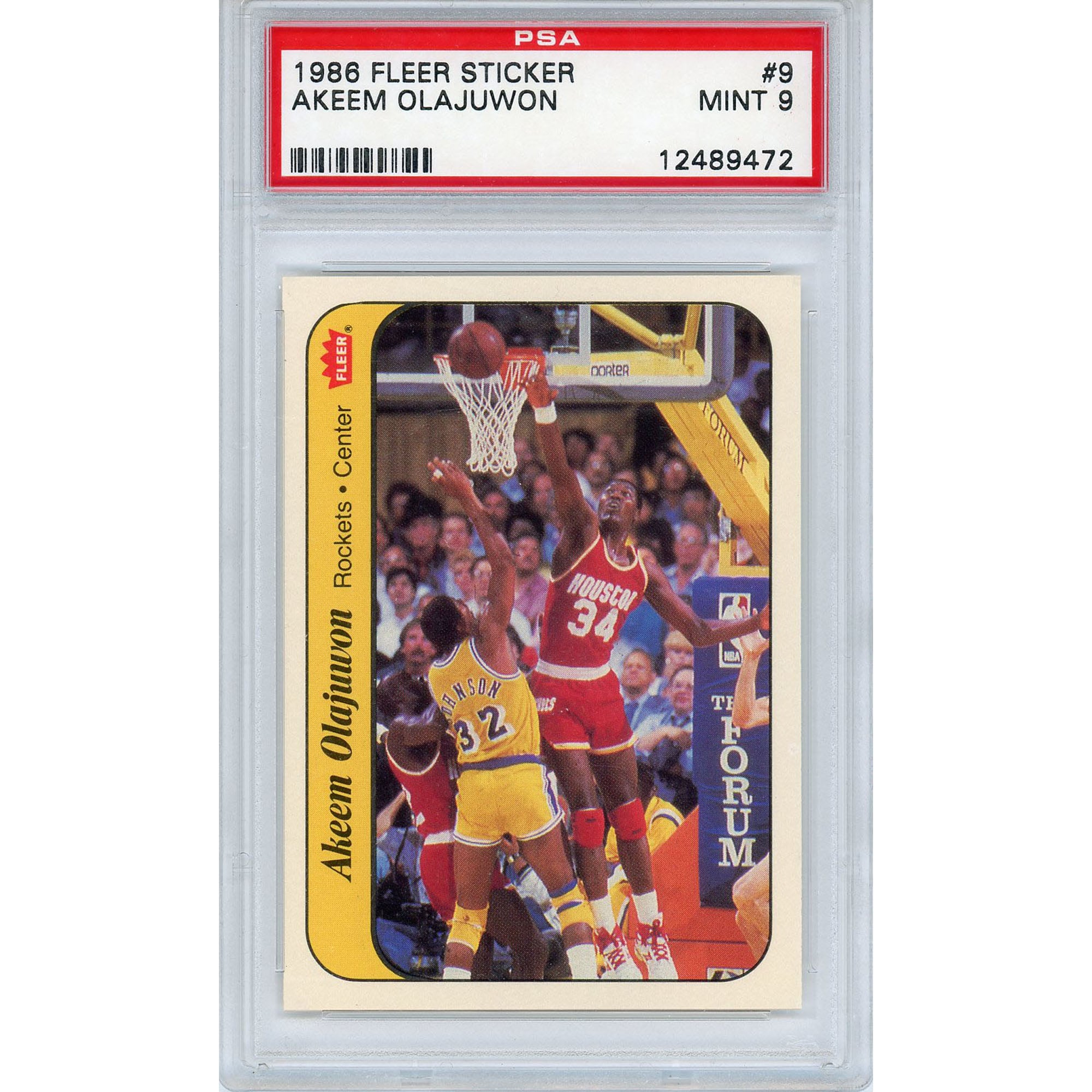 Houston Rockets Hakeem Olajuwon 1986 Fleer Sticker RC #9 PSA 9