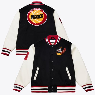  Houston Rockets Mitchell & Ness Hardwood Classics Off Day Full-Snap Varsity Jacket - Black/White
