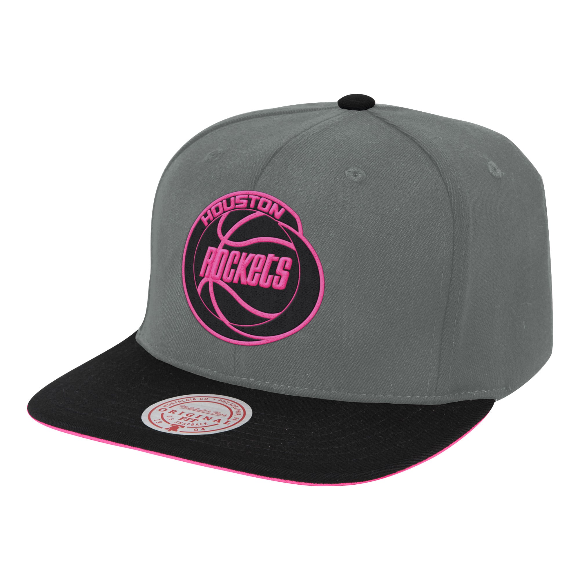 Houston Rockets Adjustable Cap Men's Houston Rockets Mitchell & Ness Gray/Black Hardwood Classics Neon ...
