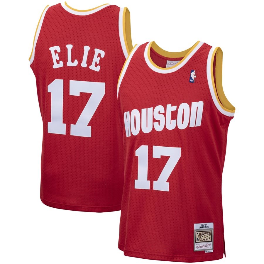 Old Rockets Jerseys Men's Houston Rockets Mario Elie Mitchell & Ness Red 1993/94 Hardwood ...