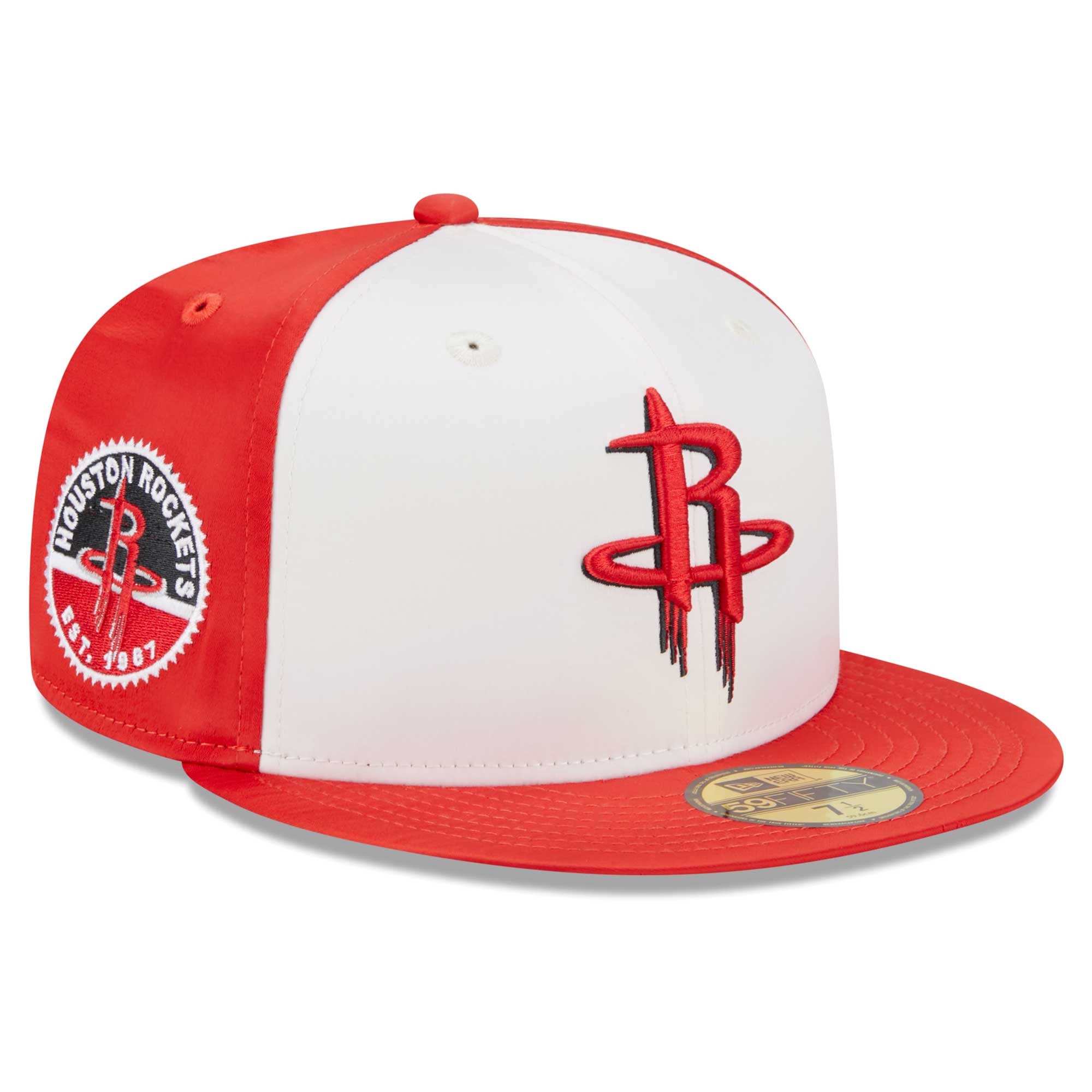 Houston Rockets Spaceman Fitted Men's Houston Rockets New Era White Throwback Satin 59FIFTY Fitted Hat