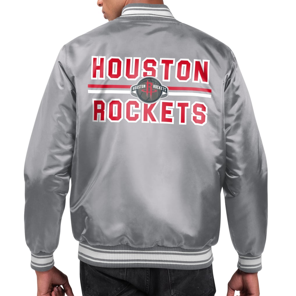  Houston Rockets Starter Printed Team Name Satin Varsity Full-Snap Jacket - Gray