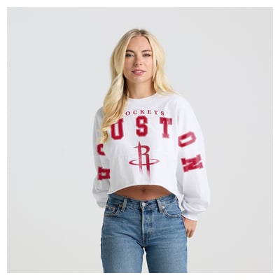 Houston Rockets Fanatics Women's Spirit Jersey Cropped Long Sleeve T-Shirt - White