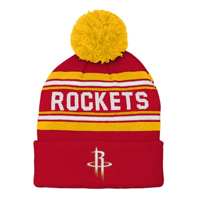  Houston Rockets Outerstuff Youth Backboard Jacquard Cuffed Knit Hat with Pom - Red
