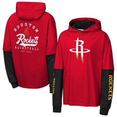 Houston Rockets Outerstuff Youth Double Nickel Oversized Faux 2fer Pullover Hoodie - Red
