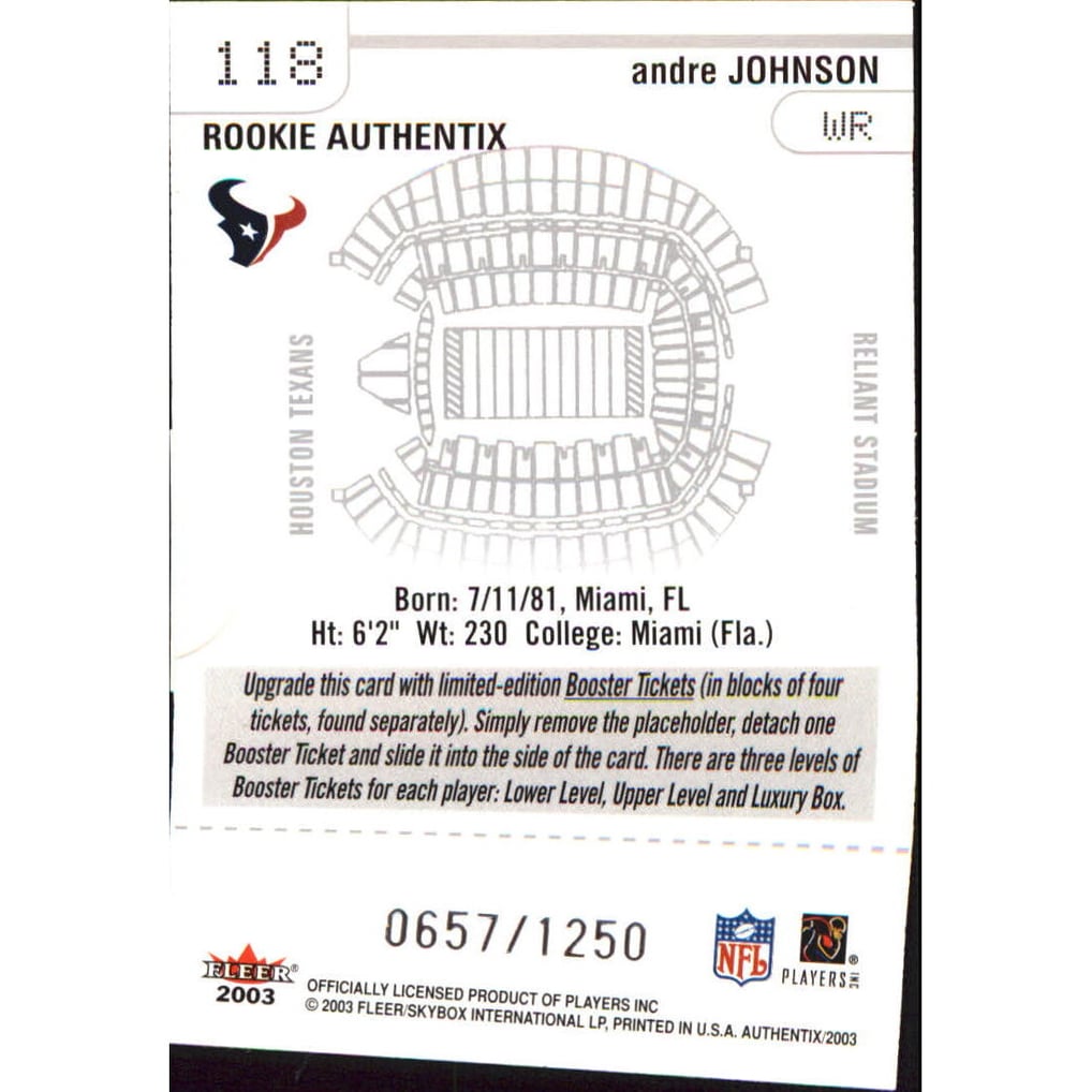2003 Fleer Authentix #118 Andre Johnson RC