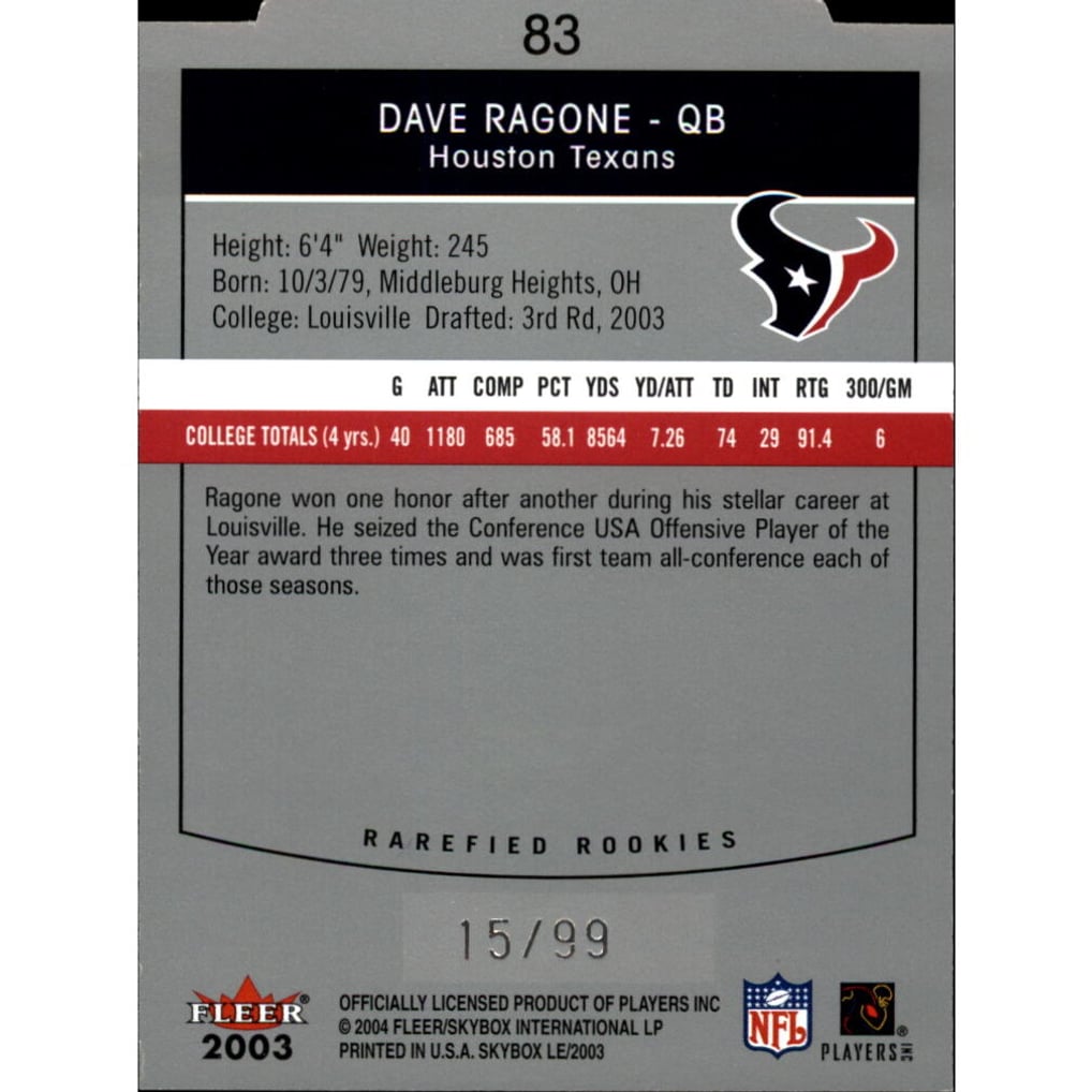 2003 SkyBox LE #83 Dave Ragone RC