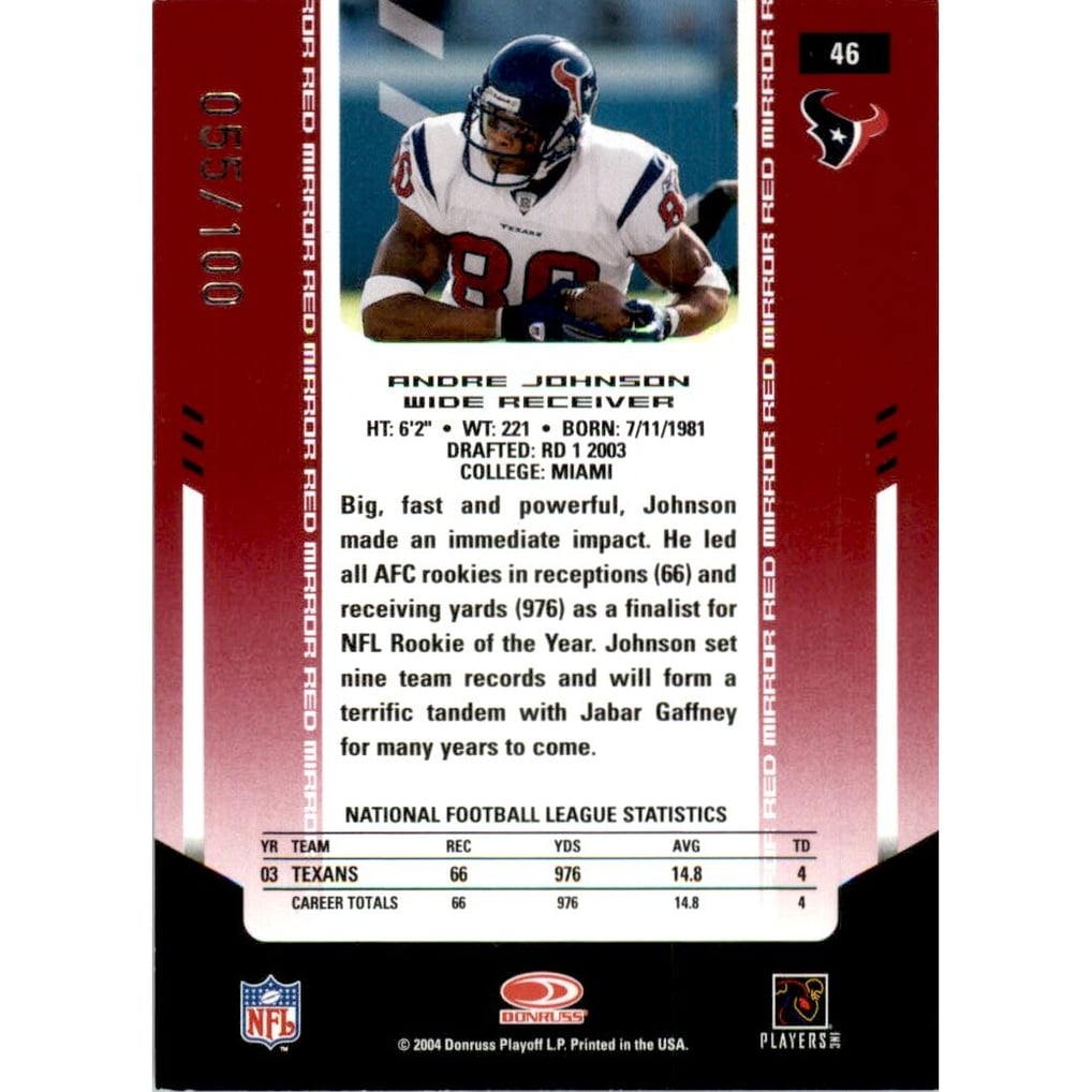2004 Leaf Certified Materials Mirror Red #46 Andre Johnson