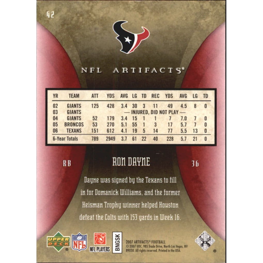 2007 Artifacts Red #42 Ron Dayne