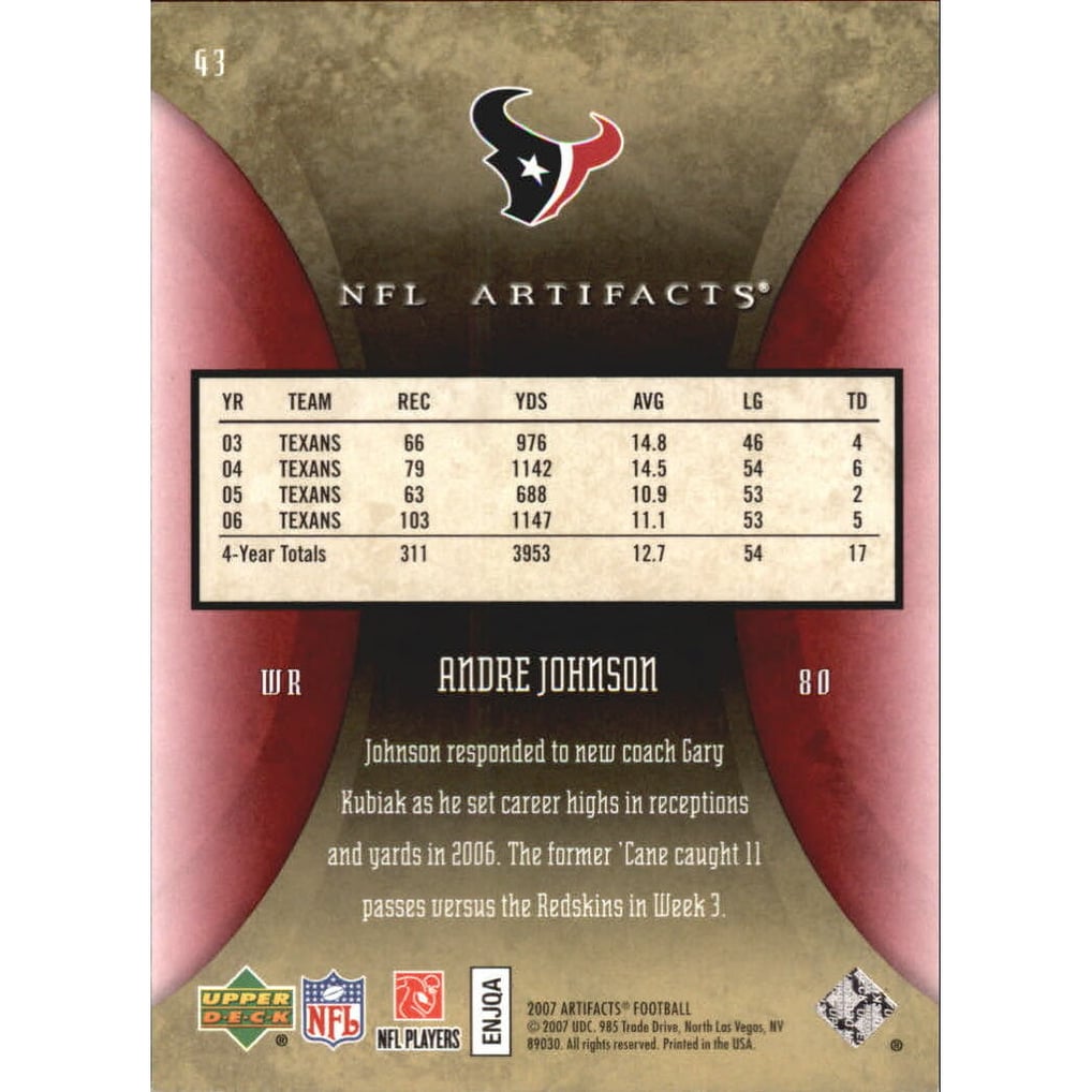 2007 Artifacts Red #43 Andre Johnson