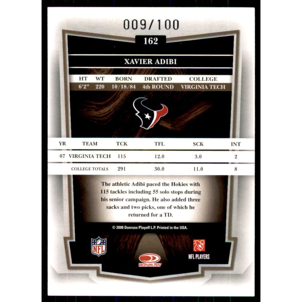 2008 Donruss Classics Timeless Tributes Silver #162 Xavier Adibi