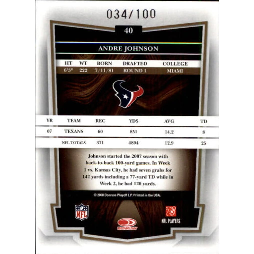 2008 Donruss Classics Timeless Tributes Silver #40 Andre Johnson