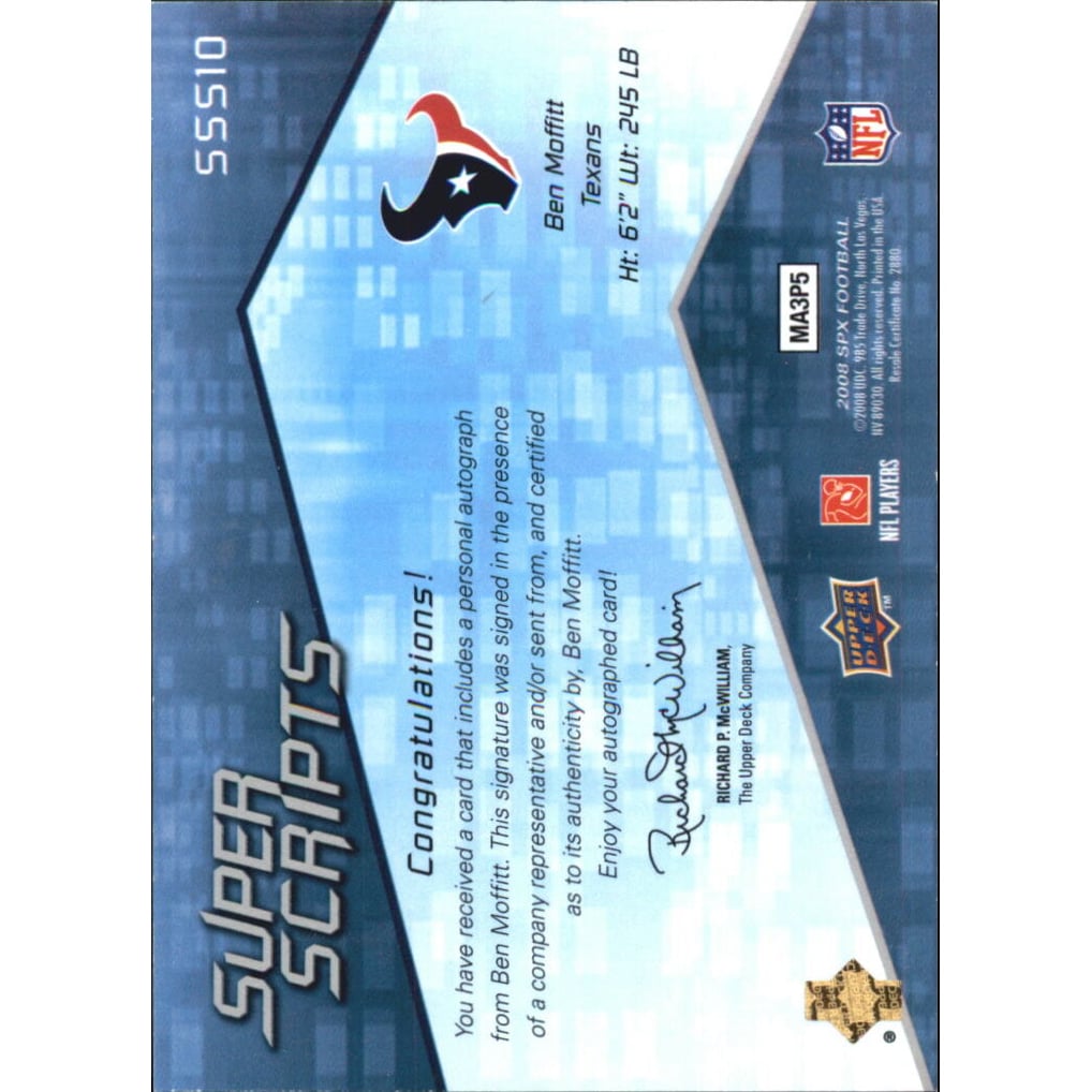 2008 SPx Super Scripts Autographs #SSS10 Ben Moffitt