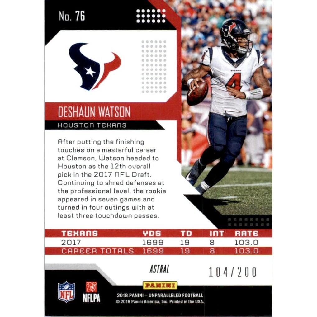 2018 Panini Unparalleled Astral #76 Deshaun Watson