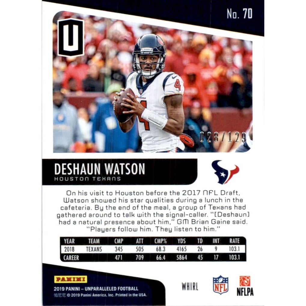 2019 Panini Unparalleled Whirl #70 Deshaun Watson