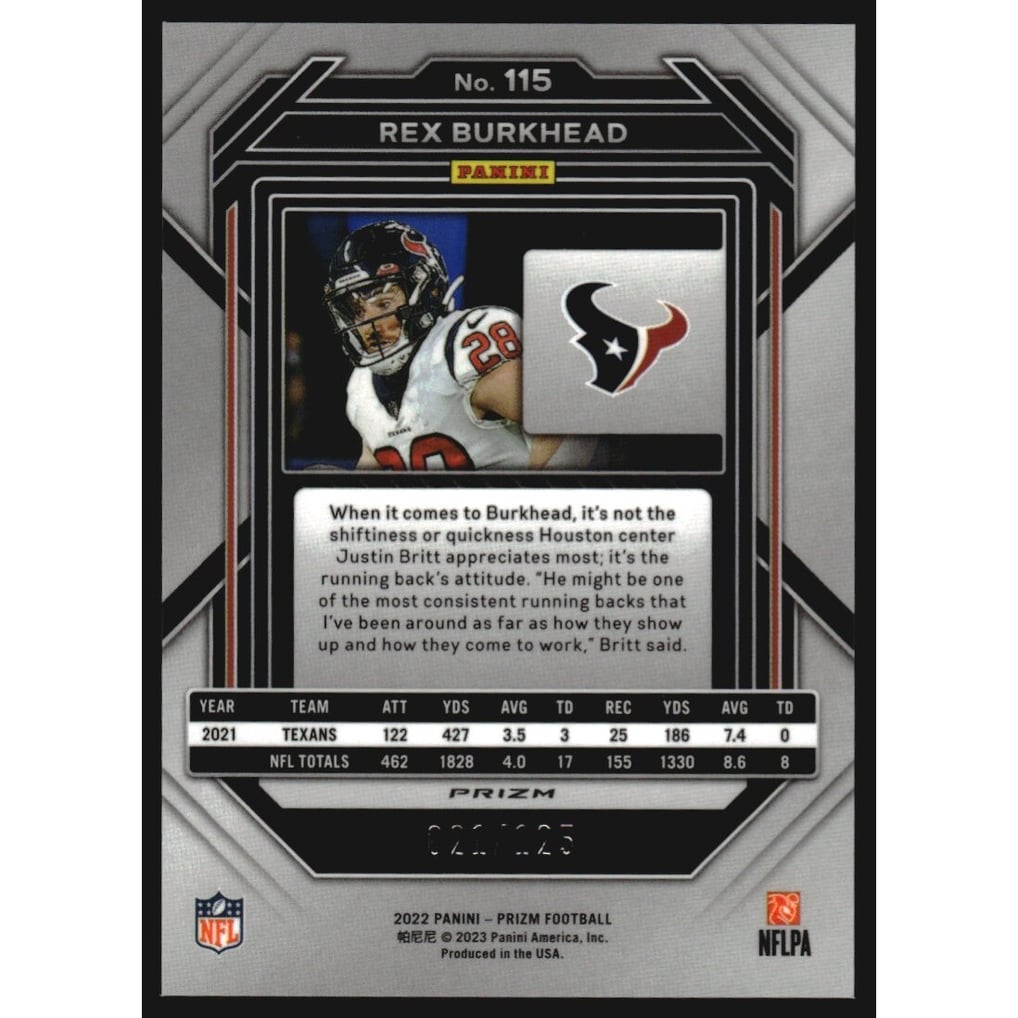 2022 Panini Prizm Prizms Purple #115 Rex Burkhead