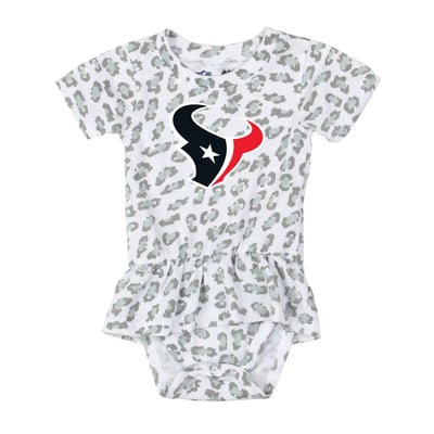  Houston Texans Wes & Willy Girls Infant Leopard Print Ruffled Romper - White