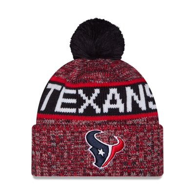 Houston Texans New Era Girls Youth Tri-Color Cuffed Knit Hat with Pom - Red