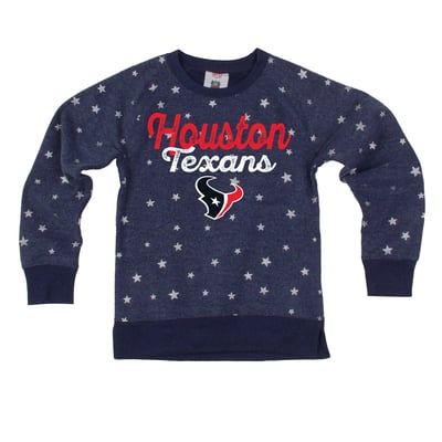  Houston Texans Wes & Willy Girls Youth Shimmer Star Sweatshirt - Navy