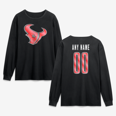 Houston Texans  Metallic Mascot Personalized Name & Number Long Sleeve T-Shirt - Black