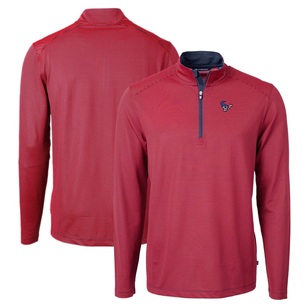 Houston Texans Cutter & Buck Virtue Eco Pique Micro Stripe Recycled Quarter-Zip Pullover Top - Red/Navy