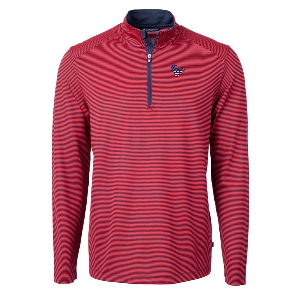 Houston Texans Cutter & Buck Virtue Eco Pique Micro Stripe Recycled Quarter-Zip Pullover Top - Red/Navy