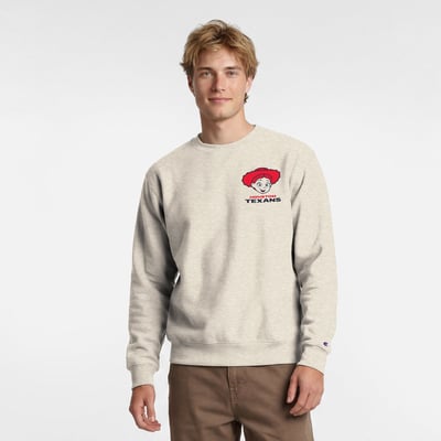  Houston Texans Disney x Champion Powerblend Left Chest Fullback Crew Sweatshirt - Oatmeal